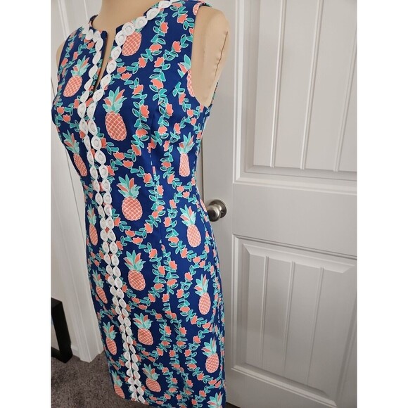 Crown & Ivy Womens US 6 Sleeveless Crochet Trim Pineapple Sheath Dress Blue - Picture 3 of 8